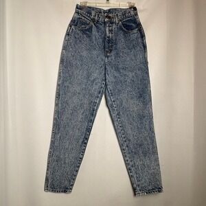Vintage Chic High Rise Acid Wash Tapered Mom Jeans Womens Blue 25 Waist 80s 90s